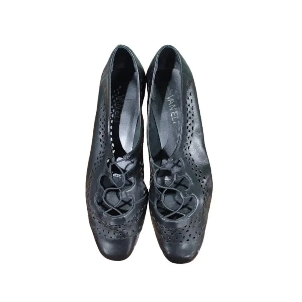 Vaneli Leather Slip‎ On Flats with Crisscross Bands, Black, Sz 7